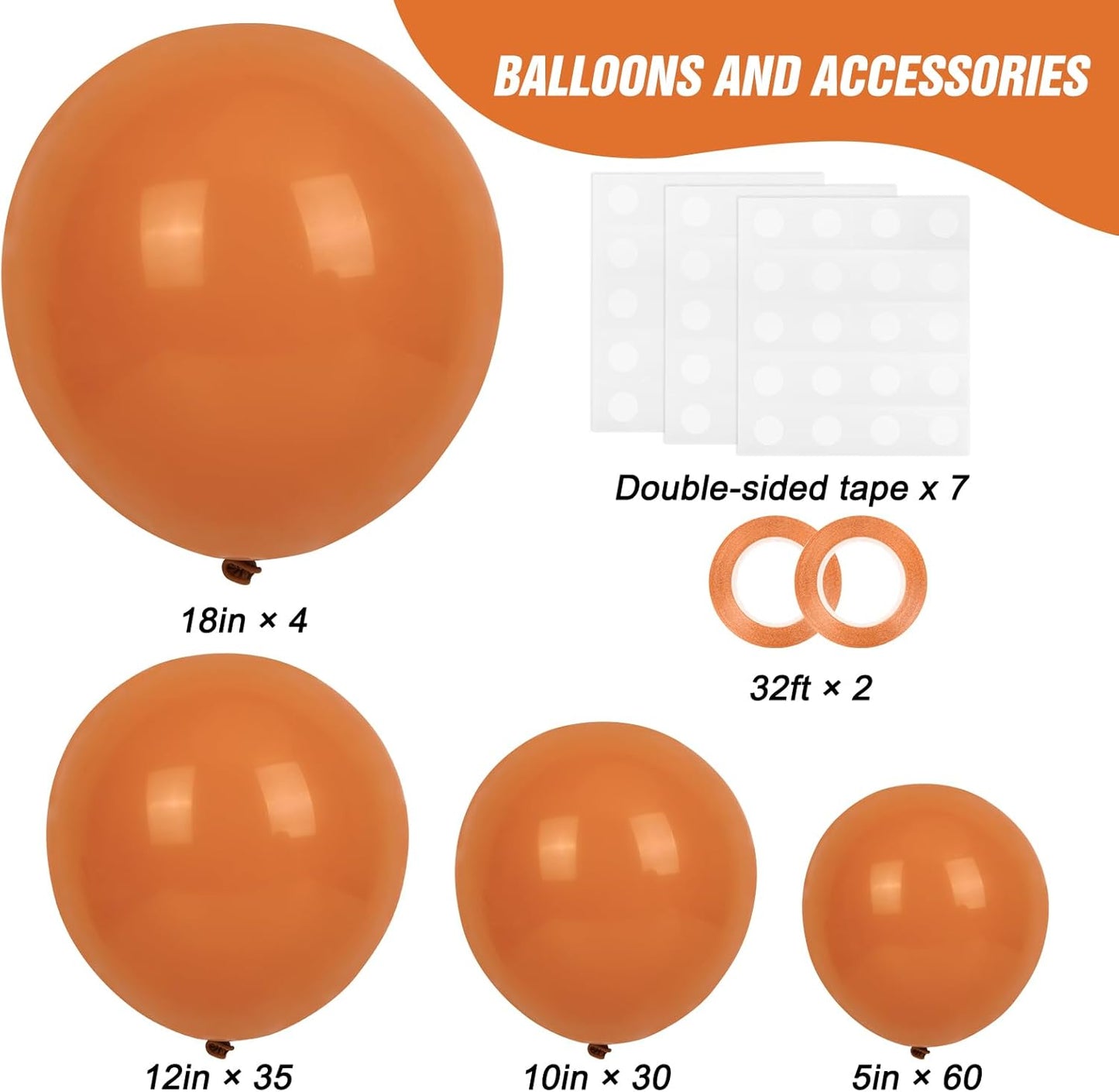 RUBFAC Burnt Orange Balloons - 129-Piece Latex Balloon Garland Kit for Fall Celebrations | 5-12 Inch Sizes