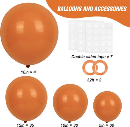 RUBFAC Burnt Orange Balloons - 129-Piece Latex Balloon Garland Kit for Fall Celebrations | 5-12 Inch Sizes