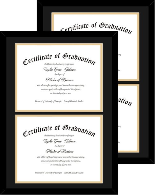 JCJMY Double Diploma Frame Set - Classic Black & Gold | Fits 8.5x11 with Mat or 14x20 Without Mat, 2 Pack