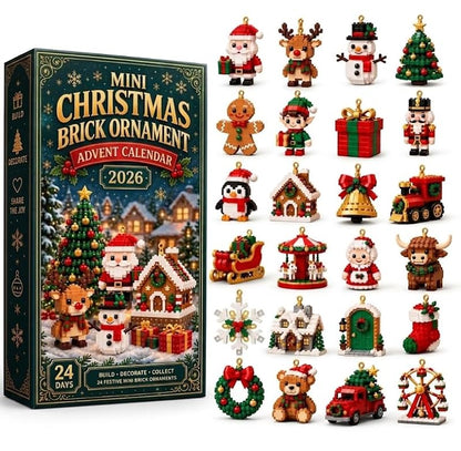 Christmas Advent Calendar with 24 Mini 3D Building Block Ornaments Holiday Countdown Set