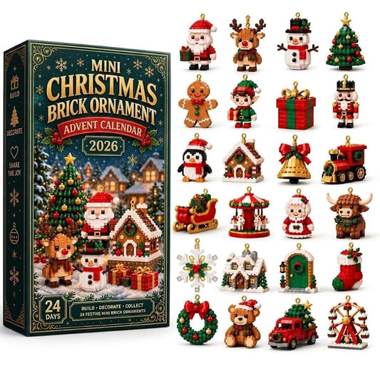 Christmas Advent Calendar with 24 Mini 3D Building Block Ornaments Holiday Countdown Set