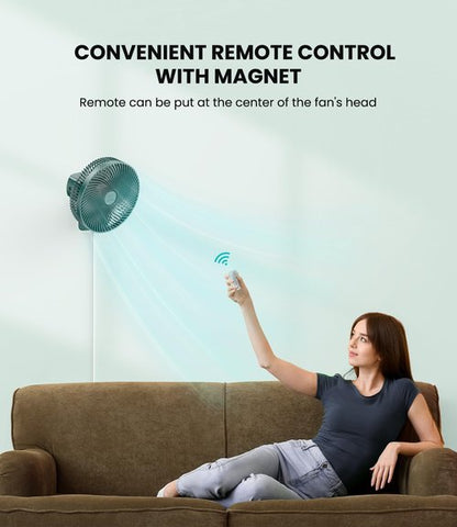 LEMOISTAR 10 Inch Wall Mounted Fan - Remote Control, 90° Oscillation, 4 Speeds, Quiet - Green