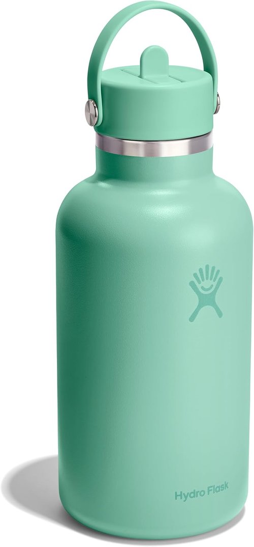 Hydro Flask Water Bottle - Insulated Stainless Steel - 64 Oz Mermaid Green with Wide Straw Lid