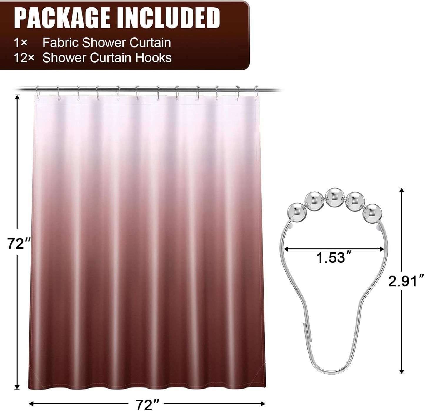 OLANLY Luxury Ombre Shower Curtain Set - Waterproof & Washable | Brown & White, 72x72 Inches