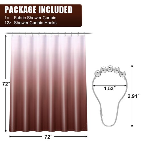 OLANLY Luxury Brown and White Ombre Shower Curtain Sets with 12 Hooks, Waterproof and Washable Decorative Shower Curtains for Bathroom, 72x72 Inches