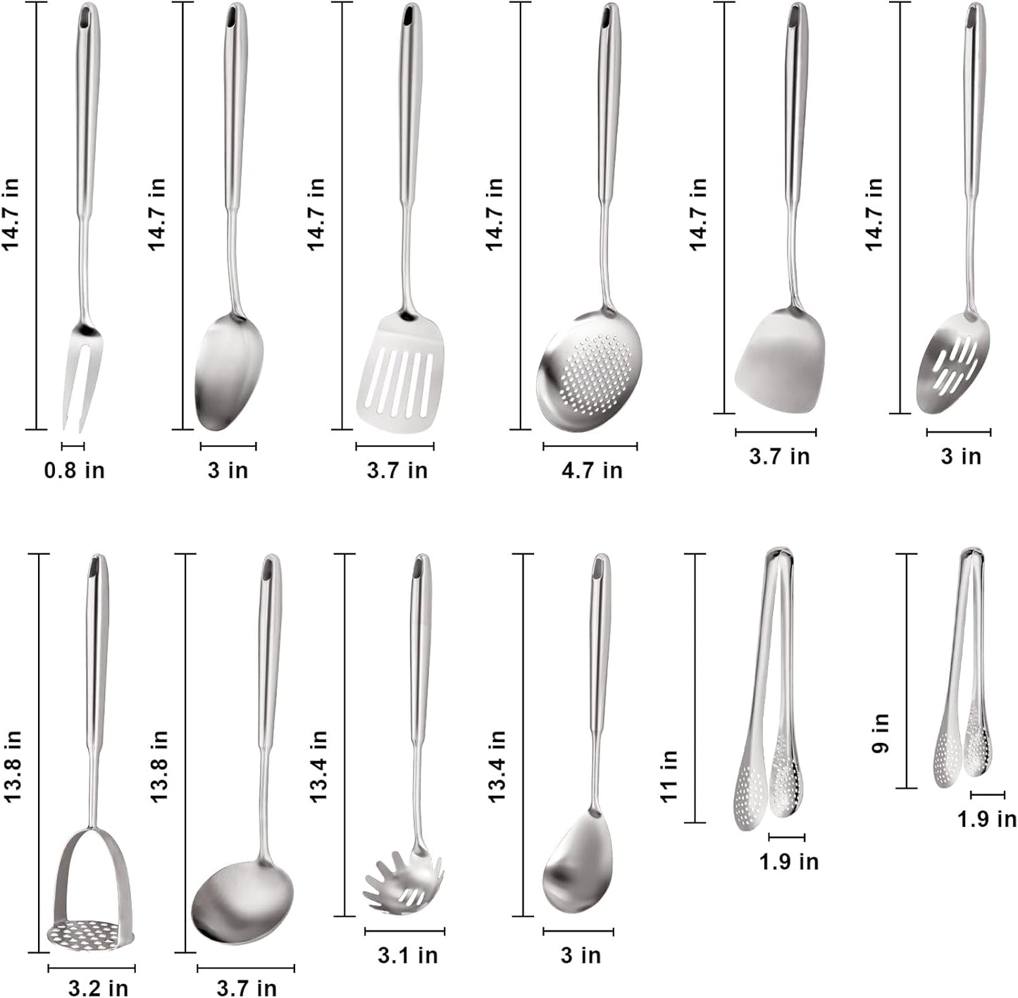 Skiennix Stainless Steel Kitchen Utensils Set - 12 PCS Durable Cooking Tools in Sleek Design