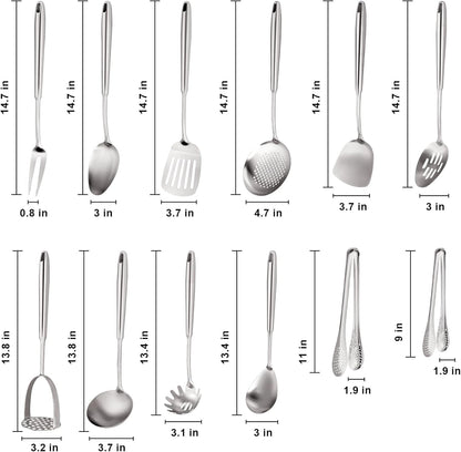 Skiennix Stainless Steel Kitchen Utensils Set - 12 PCS Durable Cooking Tools in Sleek Design