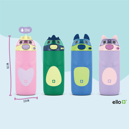 Ello Ellies 12oz Vacuum Insulated Stainless Steel Kids Water Bottle with Straw and Built-in Carrying Handle and Leak-Proof Locking Lid for School Backpack, Lunchbox and Outdoor Sports, Dog