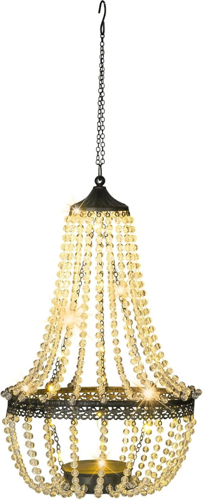 Skiennix Hanging Solar Lantern - 28” Modern Clear Crystal Acrylic Chandelier with 30 Warm White Lights for Garden & Patio Decor