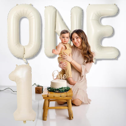 Skiennix 40-Inch Beige Number 1 Balloon - Elegant Cream White Birthday Decoration for Boys & Girls