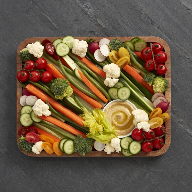 Farberware Build-A-Board Acacia Cutting Board with Built-in Compartments and Clear Locking Lid with White Handles, Perfect for Charcuterie, Snacks, and More - Make it. Take it. Enjoy it, 11x14 Inches