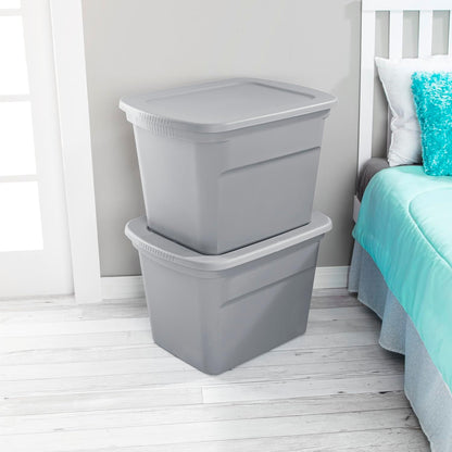 Sterilite 18 Gal Storage Tote - Stackable Plastic Bin with Lid for Organizing Clothes | Gray Base & Lid, 8-Pack