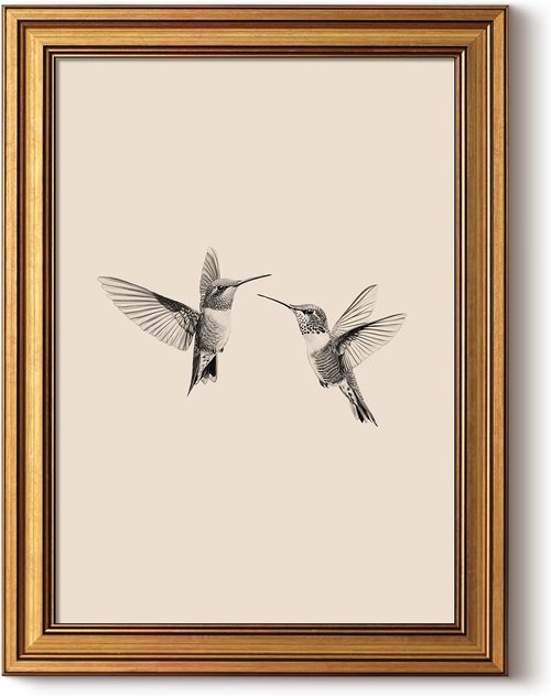 InSimSea Gold Framed Canvas Prints - Vintage Hummingbirds Wall Art Decor | 12x16 Inch Aesthetic Farmhouse Design