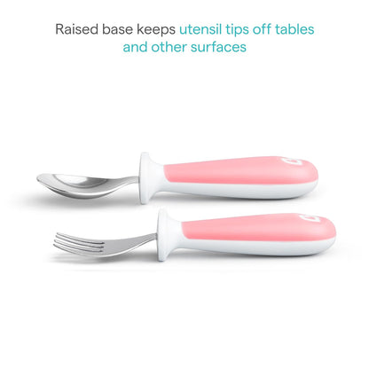 Munchkin® Raise™ Toddler Fork and Spoon Utensil Set - BPA Free, Rest Keeps Tips Off Table, 4 Pack, Pink/Purple