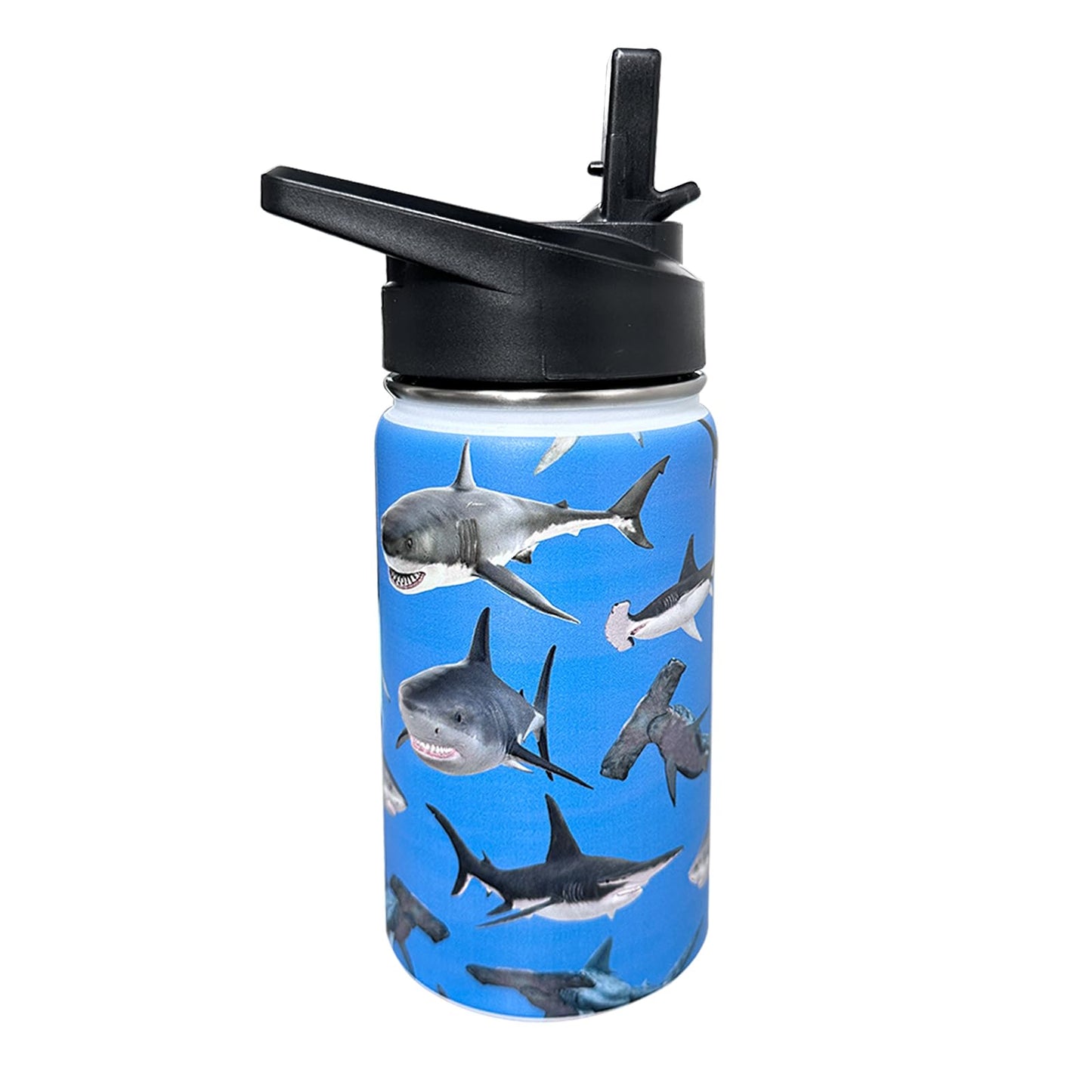 XDMXY Shark Hammerhead Shark Kids Water Bottle for School with Straw Lid,12oz Stainless Steel Insulated Water Bottle for Boys & Girls,Leak Proof Lid with Handle & Touch Free Spout (A08)