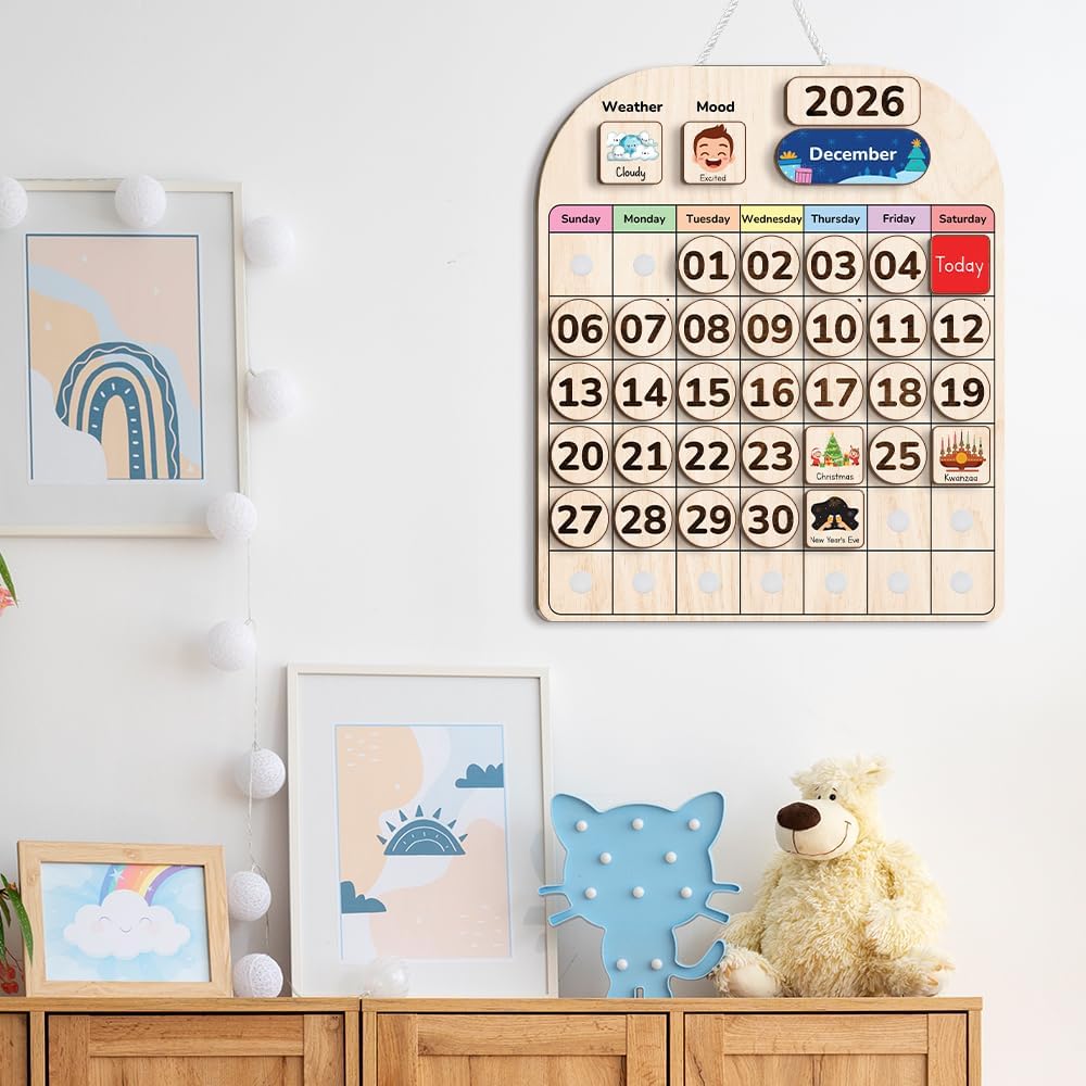 TinyKidz Wooden Calendar - Educational Learning Tool for Kids | Preschool & Toddler Size