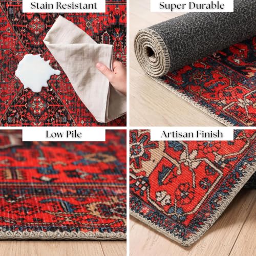 Aura Washable 2x3 Entryway Rug - Turkish Boho Burgundy Red Rust