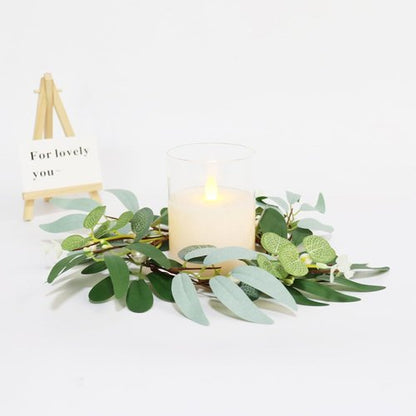 Greenery Candle Rings by [Brand Name] - 4-Inch Artificial Eucalyptus Wreaths with Pearl Berries | Boho Decor for Weddings & Home
