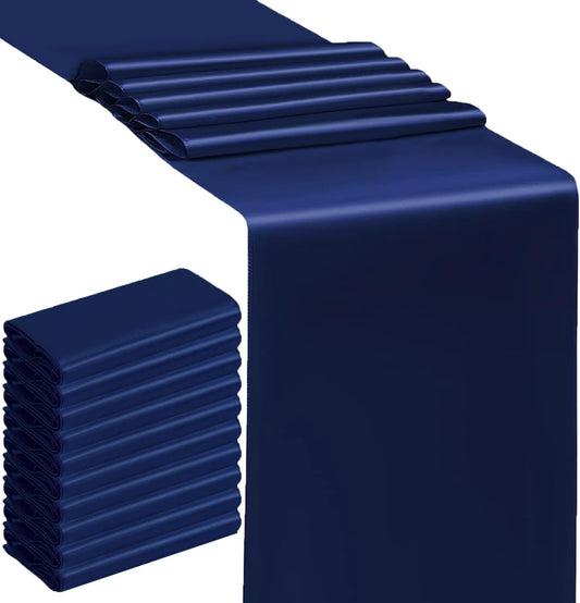 Skiennix Satin Navy Blue Table Runners - 10 Pack | 12 x 108 Inches for Weddings & Events