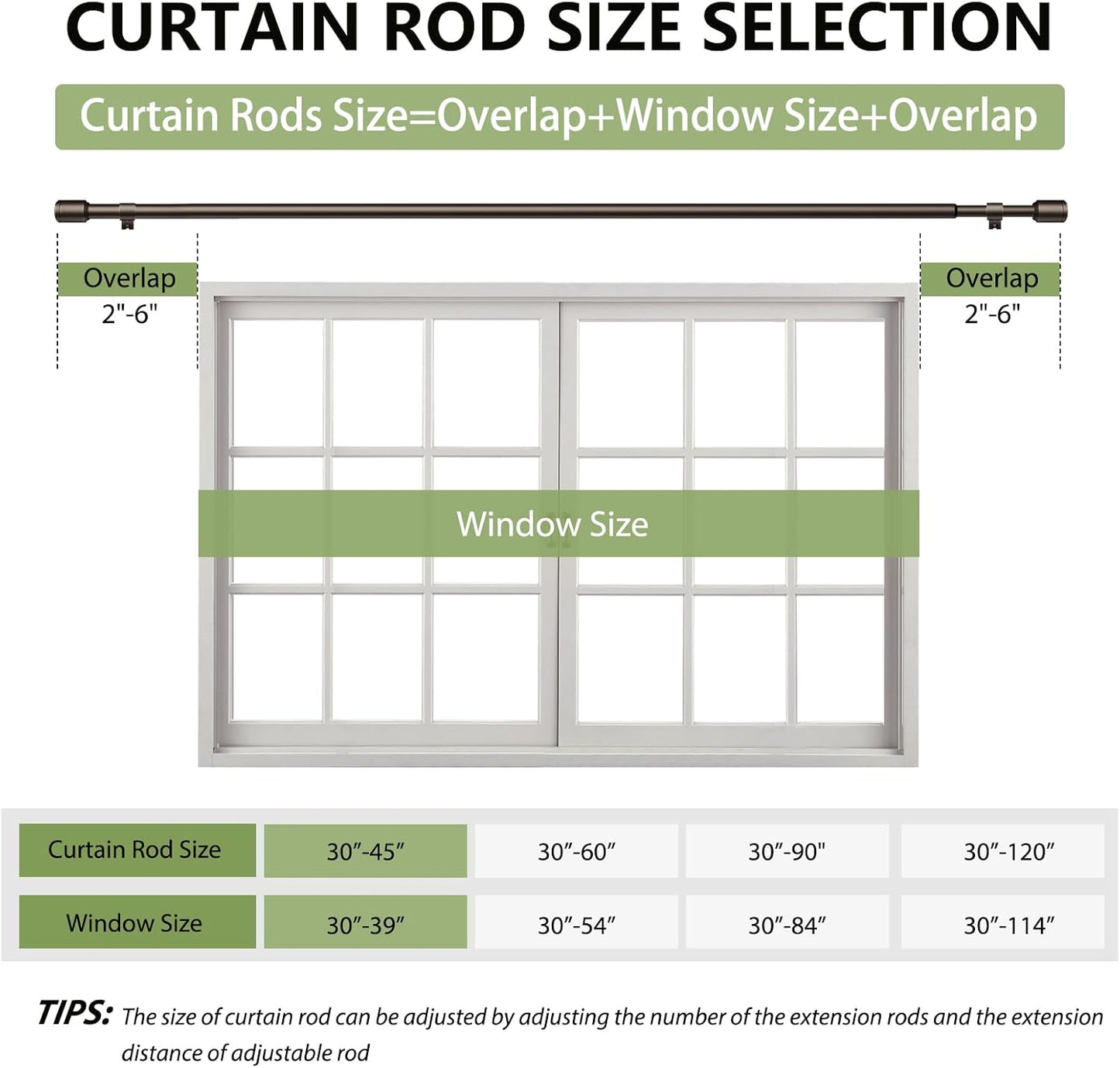 Skiennix Adjustable Curtain Rods - 5/8” Diameter, 30-45 Inch for Small Windows - Bronze Finish with Brackets