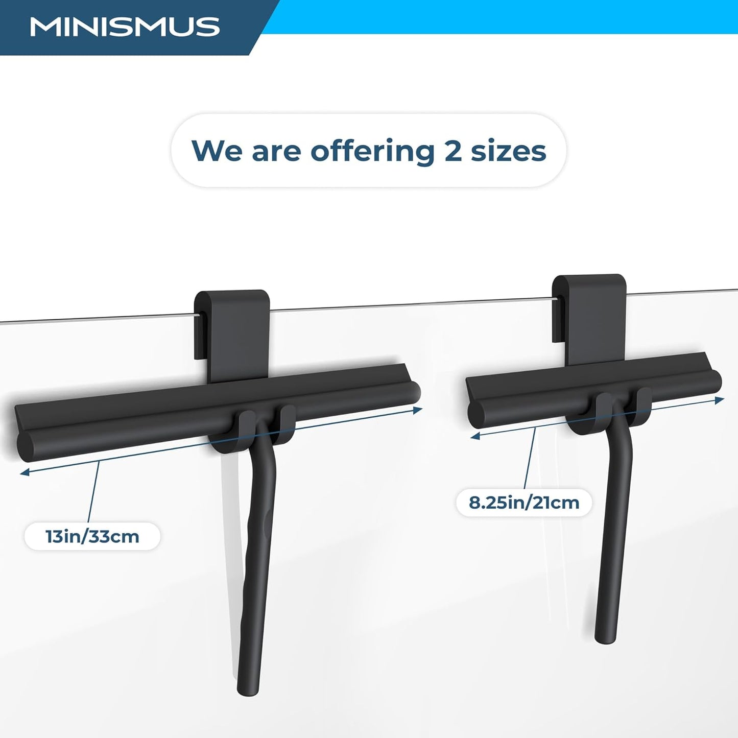 Minismus Shower Squeegee - Silicone Window Wiper for Glass Doors | 8.25 Inches, Black Finish