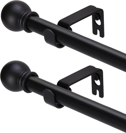 GXOACKJ Black Curtain Rods - Heavy Duty 5/8 Inch Metal Set for Windows 32 to 48 Inch | 2 Pack with Brackets