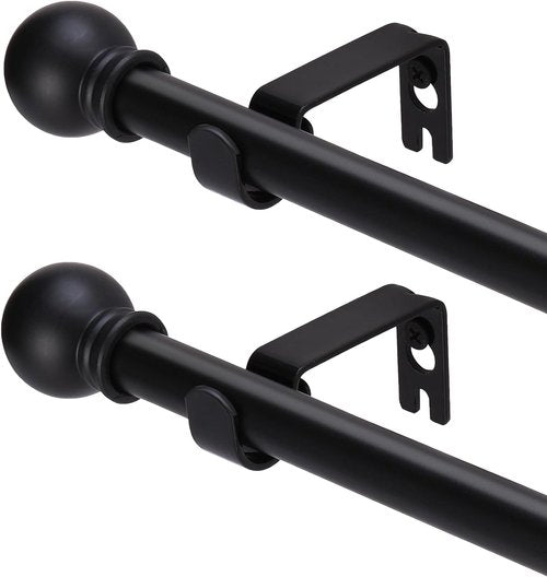 GXOACKJ Black Curtain Rods - Heavy Duty 5/8 Inch Metal Set for Windows 32 to 48 Inch | 2 Pack with Brackets