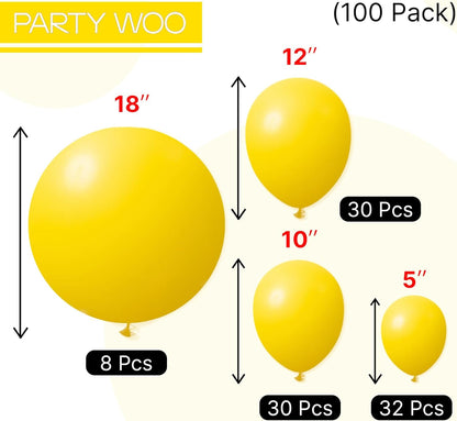 PartyWoo Yellow Balloons - 100-Pack Matte Latex Balloons in 5-18 Inch Sizes for Parties & Events