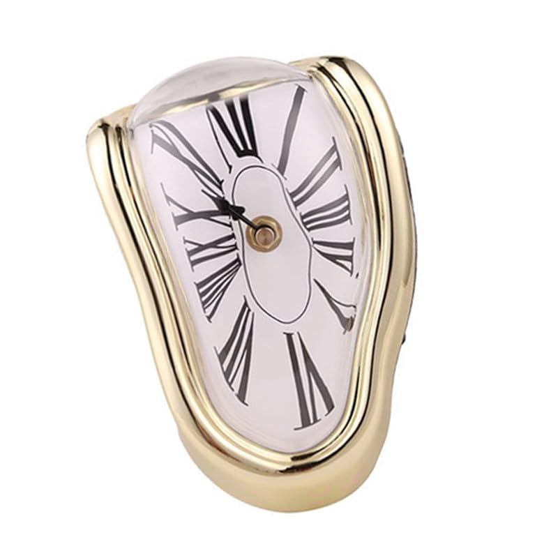 Gold Melting Clock desk decor - Retro Plastic Desk Clock with Electroplated Finish
