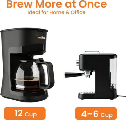 Skiennix 12-Cup Coffee Maker - 1.5L Drip Machine with One-Touch Brewing & Glass Carafe