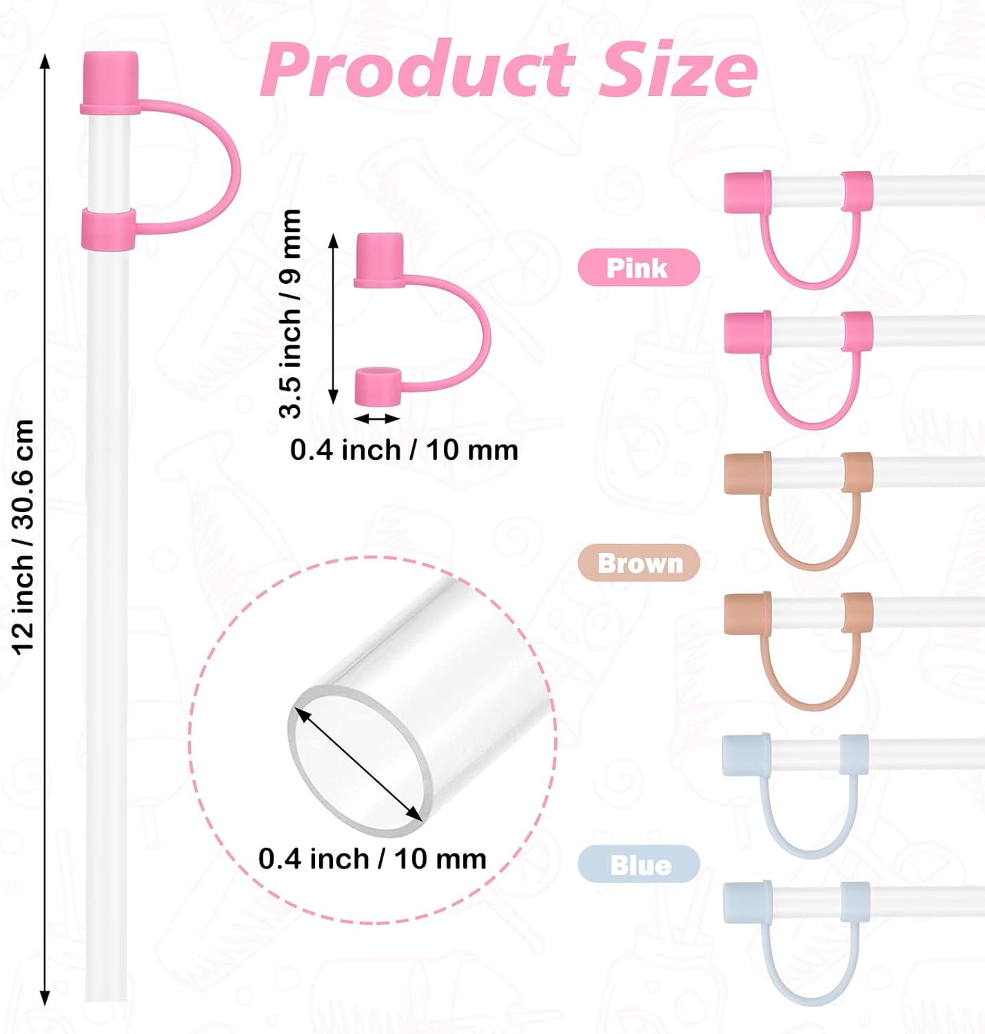 Stanley 6 Reusable Straws with Cover Cap - Perfect Replacement for 40oz Tumbler Accessories