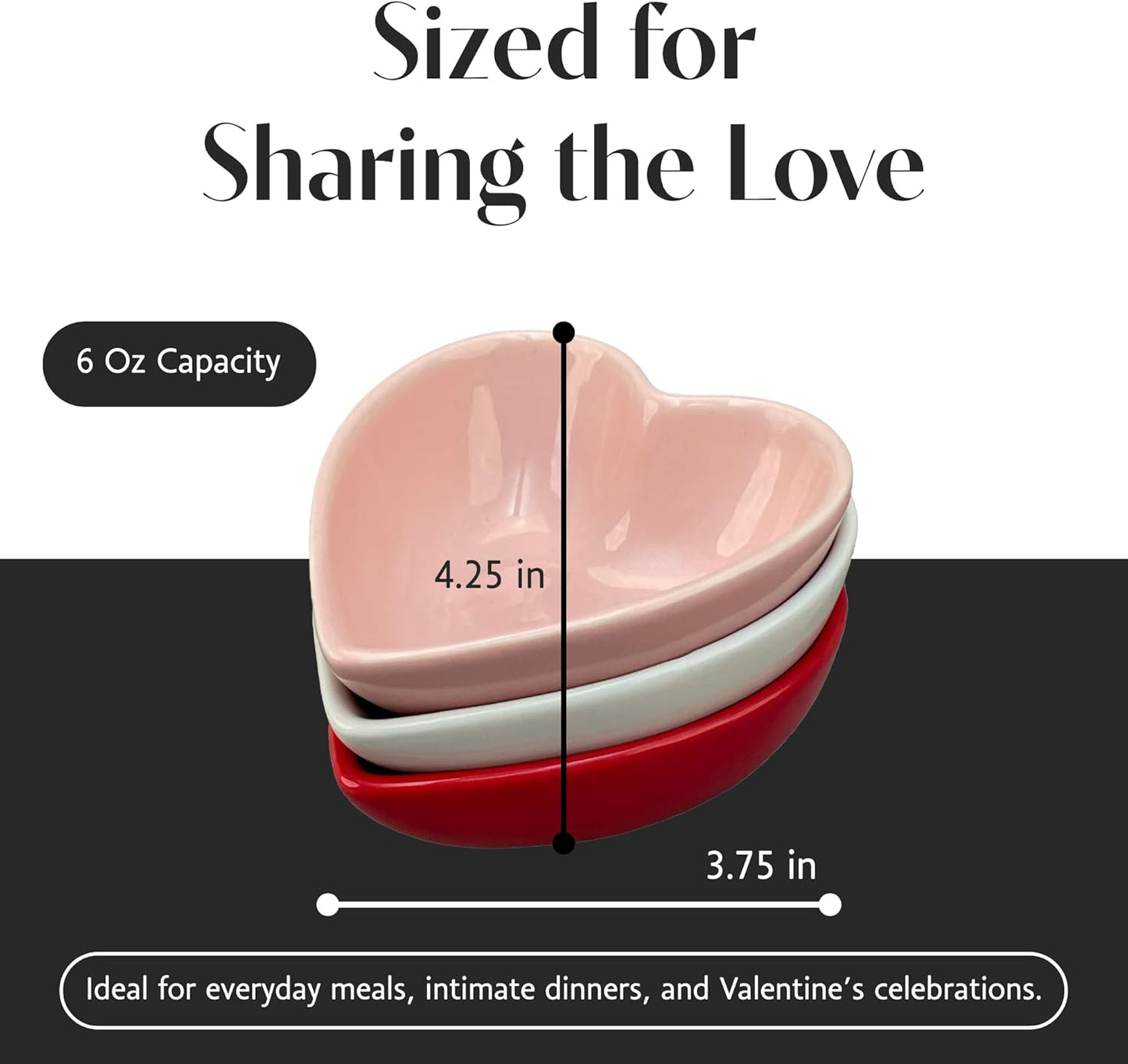 BIA Heart Dish Set - 3-Piece 6 oz Heart Shaped Stoneware Serveware for Snacks, Desserts & Dips