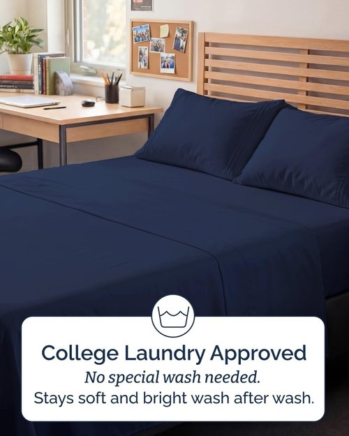 Full XL Bed Sheet Set by Hotel Luxury | 4-Piece Soft, Breathable & Cooling Bedding - Deep Pockets, Navy Blue