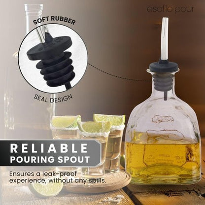 Esatto 6 Pack Metal Pourer Spouts for Oversized Bottles, Includes 6 Dust Caps to Protect from Dirt & Debris, Pour Spouts for Bottles, Liquor Bottle Pourers for Alcohol & Olive Oil