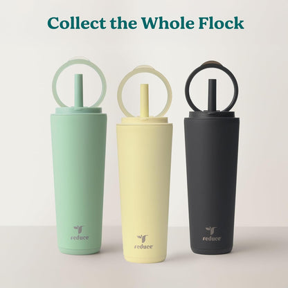 REDUCE Halo 24 oz Stainless Steel Tumbler - Vacuum Insulated Travel Mug | Spill Proof & Keeps Drinks Cold for 32 Hrs - French Vanilla