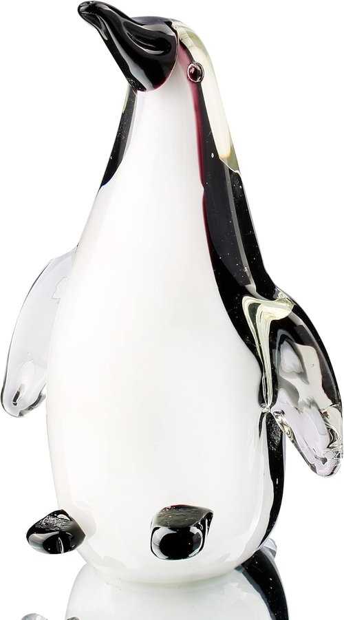 Hophen Glass Penguin Figurine - Handmade Crystal Sculpture | Collectible Desk Decoration (White & Black)