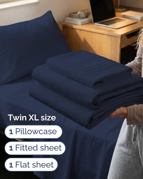 Comfy Twin XL Size 3-Piece Sheet Set by Hotel Luxury | Breathable, Cooling, Soft & Wrinkle-Free - Navy Blue