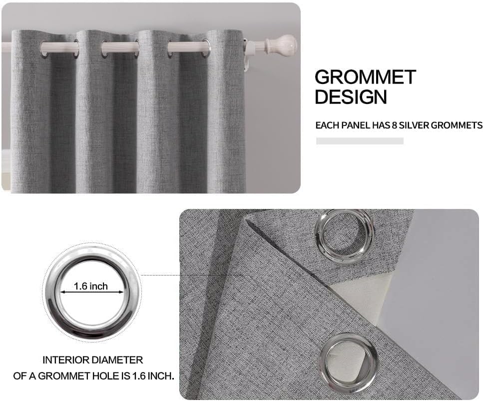MIULEE Blackout Curtains - 100% Thermal Insulated Linen Texture - Grey Room Darkening Drapes | 52x108 Inch (2 Panels)