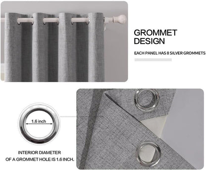 MIULEE Linen Blackout Curtains - 100% Thermal Insulated Grommet Drapes | Grey, 42" x 84" (2 PCs)