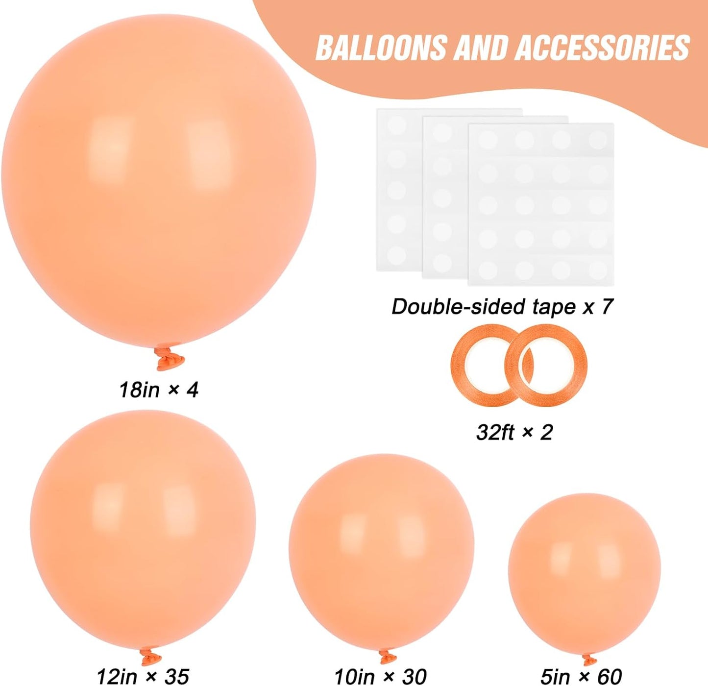 RUBFAC Peach Balloon Garland Kit - 129pcs Latex Balloons in Light Orange & Blush Pink | Perfect for Weddings, Showers & Birthdays