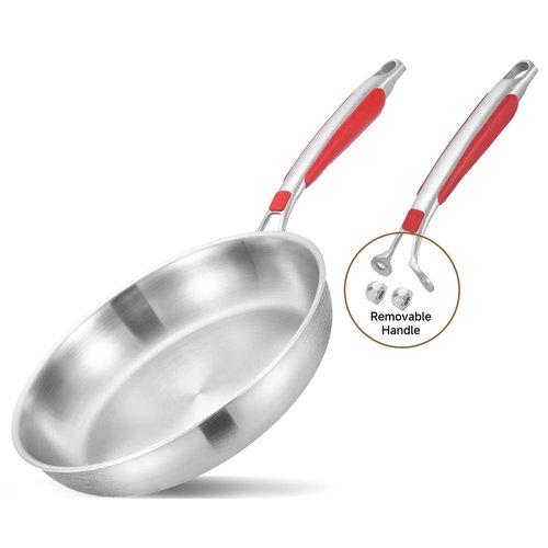 Inqibee 8.5-12 Inch Tri-Ply Stainless Steel Frying Pan set of 2,Skillets,Induction Cooking Pans,Pots and Pans Set,Heavy Duty and Dishwasher Safe,Detachable Handle.