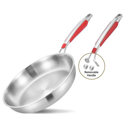 Inqibee 8.5-12 Inch Tri-Ply Stainless Steel Frying Pan set of 2,Skillets,Induction Cooking Pans,Pots and Pans Set,Heavy Duty and Dishwasher Safe,Detachable Handle.