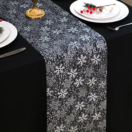 Silver Snowflake Table Runner 49 Feet - Sparkly Metallic Christmas Decor - Variation of Silver Snowflake / 49FT