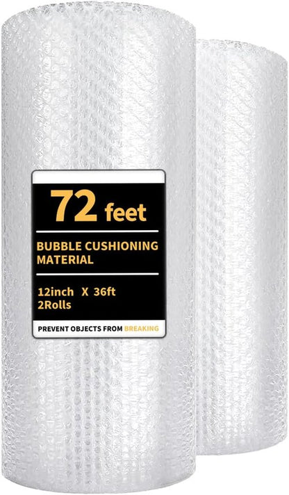 Bubble Cushioning Wrap - 2 Pack 12 Inch x 72 ft | Perforated for Easy Packing & Shipping