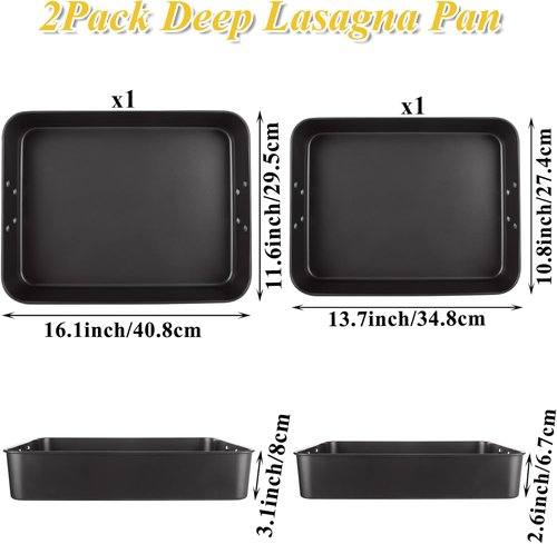 CYEAH Lasagna Pan Set - Deep Nonstick Baking Dishes for Oven | 13.7-Inch & 16-Inch with Handles, Black
