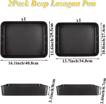 CYEAH Lasagna Pan Set - Deep Nonstick Baking Dishes for Oven | 13.7-Inch & 16-Inch with Handles, Black