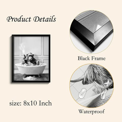 Framed Bathroom Decor Wall Art, Chimpanzee in Bathtub, Black and White Wall Art, Funny Bathroom Wall Decor Signs, Cute Animal Art Home Decor (Framed,8''x10'')