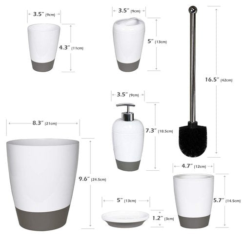 HOUSIO Eco-Friendly Bathroom Accessories Set,6Pcs Gift Set Toothbrush Holder,Tumbler,Lotion Dispenser,Soap Dish,Toilet Brush,Trash Bin Set (Black/Red)