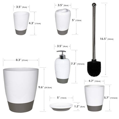 HOUSIO Eco-Friendly Bathroom Accessories Set,6Pcs Gift Set Toothbrush Holder,Tumbler,Lotion Dispenser,Soap Dish,Toilet Brush,Trash Bin Set (Black/Red)