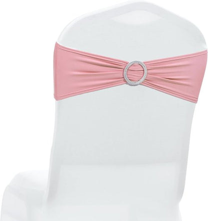 MDS Spandex Chair Sashes - Pack of 150 Elastic Stretch Bows with Buckle Slider | Dusty Rose